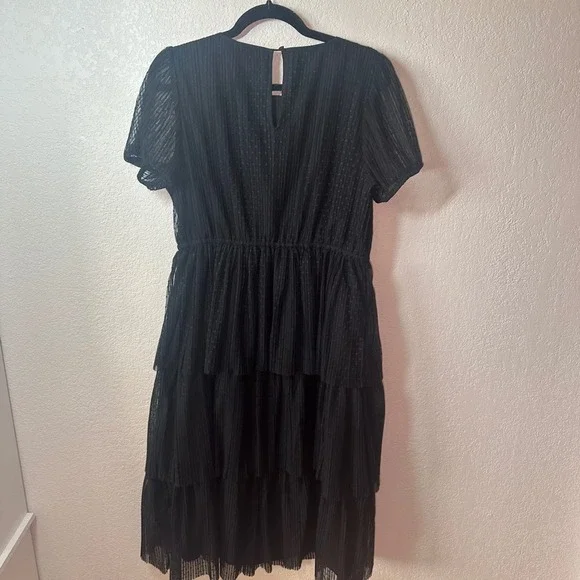 J. Crew Tiered Midi Dress Swiss Dot Black Short‎ Sleeve Size 10 - Picture 5 of 5